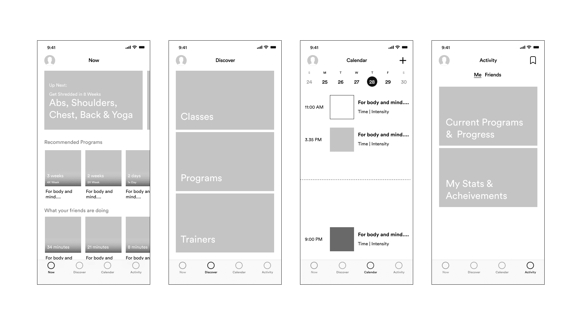 Keo Fit mobile screens